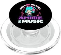 Just A Girl Who Loves Anime and Music - Graphique Chibi - Humoristique PopSockets PopGrip pour MagSafe