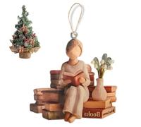 Just A Girl Who Loves Books Ornements de Noël pour amateurs de livres, pendentif 2D pour fille qui lit des livres, ornements de Noël pour les amateurs de livres, les enseignants, les étudiants, la