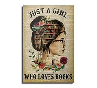 Just A Girl Who Loves Books Rose Affiche Murale Poster sur toile pour amoureux de livres 30 x 45 cm
