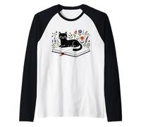 Just A Girl Who Loves Cats & Book Floral Books Bookish Women Manche Raglan