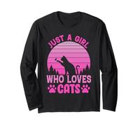Just A Girl Who Loves Cats, Cool Cats Meme Cartoon Graphic Manche Longue