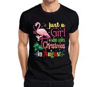 Just a Girl Who Loves Christmas in Août Flamingo Tropical Beach T-shirt pour homme, Noir , 3XL