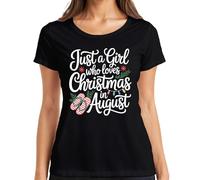 Just a Girl who Loves Christmas in Août Summer Tongs Cadeau Femme T-shirt, Noir , XL