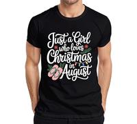 Just a Girl who Loves Christmas in Août Summer Tongs Cadeau Homme T-shirt, Noir , S