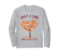 Just a Girl Who Loves Fall Orange Rouge Jaune Automne Feuilles Manche Longue