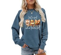 Just A Girl Who Loves Fall Sweat-shirt d'Halloween à manches longues pour femme Motif feuille d'érable Café, Bleu 2, L