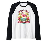 Just A Girl Who Loves Flamingos Lover Womens Bird Saying Fun Manche Raglan