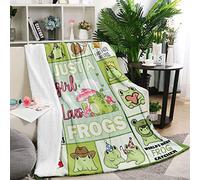 Just A Girl Who Loves Frogs Couverture cadeau pour filles, couverture en flanelle douce et mignonne grenouille pour chambre d'enfant, 127 x 152,4 cm, couverture polaire confortable grenouille verte