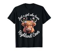 Just a Girl Who Loves Highland Cows Cute Flower Cow Kids T-Shirt