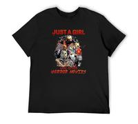 Just A Girl Who Loves Horror Movies Unisex 100% Cotton Short-Sleeve T-Shirts Black XXXL