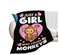 Just A Girl Who Loves Monkeys Couverture décorative en forme de singe mignon et amusant - Cadeau pour filles et garçons - Couverture polaire super chaude et douce en flanelle - Couverture d'hiver pour