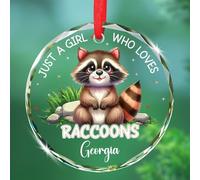 Just A Girl Who Loves Raccoons Décoration de Noël 2025, décoration de Noël personnalisée en forme de raton laveur, cadeau souvenir pour amoureuse de raton laveur, sœur, nièce, décoration en verre avec