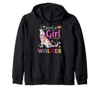 Just a Girl Who Loves Wolves Floral Howling Watercolor Wolf Sweat à Capuche