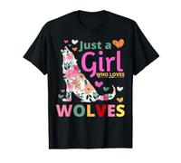 Just a Girl Who Loves Wolves Floral Howling Watercolor Wolf T-Shirt Graphique avec Valeur