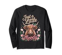 Just A Little Moody Highland Cow Floral Funny Quote Manche Longue