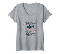 Just A Poissons Being Emotional at The Beach Zodiac T-Shirt avec Col en V, Femme, Gris Chiné, L