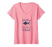 Just A Poissons Being Emotional at The Beach Zodiac T-Shirt avec Col en V, Femme, Rose, XXL