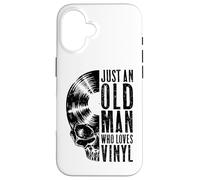 Just an Old Man Who Loves Vinyl Records Gothic Skull LP Disque Vinyle Coque pour iPhone 16
