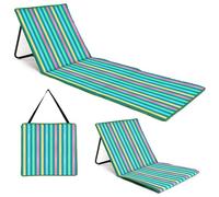 just be... Tapis de Plage Pliable avec Dossier Réglable - Transat Léger et Portable avec Poche Zippée & Bretelle, Idéal Plage, Jardin, Camping et Festivals | Rayures Multicolores foncées
