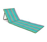 just be... Tapis de Plage Pliable Réglable - Rayures Multicolores Foncées | Transat, Léger, Dossier Réglable, Poche Zippée, Bandoulière, Polyester Résistant, Structure Métal, Plage Camping, Jardin