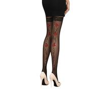 JUST BEAUTY TOUCH Bas à motifs avec haut en dentelle semi-transparent 20 deniers, Noir , M/L