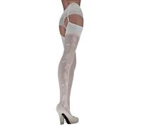 JUST BEAUTY TOUCH Bas avec motif floral rose transparent 20 deniers, taille S à 4XL, blanc, M/L