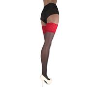 JUST BEAUTY TOUCH Bas bas bas en dentelle de 13 cm de profondeur 15 deniers, Haut en dentelle noir/rouge, L-XL
