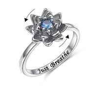 Just Breathe Bague rotative en argent sterling 925 avec fleur de lotus pour soulager l'anxiété, le stress, le TDAH, l'autisme, cadeau de yoga, N 1/2, Argent sterling