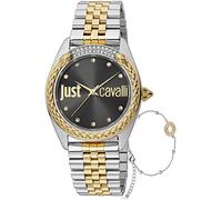 Just Cavalli Brillante Set Montre à Quartz pour Femme à la Mode Affichage analogique + Bracelet Assorti, Acier Bicolore Noir, Mode