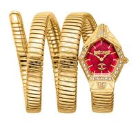 Just Cavalli Montre pour Femme, boîtier doré, Cadran Rouge, Bracelet en métal doré, 2 Aiguilles, 3 ATM, Couleur dorée