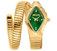 Just Cavalli Montre pour Femme, boîtier doré, Cadran Vert foncé, Bracelet en métal doré, 2 Aiguilles, 3 ATM, Couleur dorée