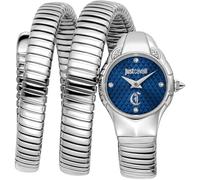 Just Cavalli Signature Snake Amanta - Montre Bracelet à Quartz pour Femme, Mode Bracelet et boîtier en Acier Inoxydable, Cadran analogique Bleu - JC1L393M0015
