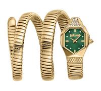 Just Cavalli Signature Snake Ambra - Montre Bracelet à Quartz pour Femme, Mode Bracelet et boîtier en Acier Inoxydable, Couleur Or, Cadran analogique, Vert - JC1L370M0035