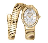 Just Cavalli Signature Snake Fleur - Montre à Quartz pour Femme à la Mode Bracelet et boîtier en Acier Inoxydable de Couleur Or Cadran analogique Gris - JC1L390M0025