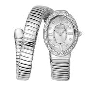 Just Cavalli Signature Snake Fleur - Montre à Quartz pour Femme à la Mode Bracelet et boîtier en Acier Inoxydable de Couleur Gris Cadran analogique Gris - JC1L390M0015