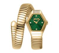Just Cavalli Signature Snake Splora - Montre Bracelet à Quartz pour Femme, Mode Bracelet et boîtier en Acier Inoxydable, Cadran analogique Vert - JC1L394M0035