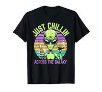 Just Chillin Across The Galaxy Alien Beer Cigar Retro T-Shirt