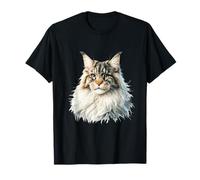 Just For Cat Lovers T-Shirt Unisex Adulte Noir S Maine Coon Portrait Artistique Léger Col roulé Manche courte