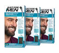 Just For Men Teinture Barbe Châtain Foncé, Coloration Moustache Et Barbe Homme, Élimine Les Poils Blancs Pour Un Résultat Plus Épais, Avec un Pinceau Applicateur, Rapide et Facile, M45, Lot de 3