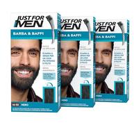 Just for Men Barbe & Moustache, Teinture pour barbe homme, couleur noire, élimination des poils gris, avec peigne applicateur - M55 (3 Pack)