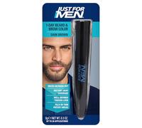 Just For Men Brosse de couleur pour barbe et sourcils en 1 jour, pour une couverture instantanée des cheveux gris en 1 étape, brosse, lavage, pour un look plus épais et bien défini, marron foncé