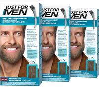 Just For Men Teinture Barbe Châtain, Coloration Moustache Et Barbe Homme, Élimine Les Poils Blancs Pour Un Résultat Plus Épais, Avec un Pinceau Applicateur, Rapide et Facile, Châtain, M35, Lot de 3