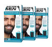 Just For Men Teinture moustache et barbe noire, élimine les cheveux blancs pour une apparence plus épaisse et plus complète, avec pinceau applicateur inclus - M55 (3 Pack)