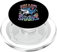 Just Girl Who Loves Sharks Requin Souriant Mignon avec cœurs PopSockets PopGrip pour MagSafe