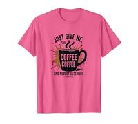 Just Give Me Coffee T-Shirt Humoristique avec Inscription « Caffeine Addict » T-Shirt, Homme, Rose chiné, 3XL