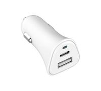 Just Green - Adaptateur d'alimentation pour voiture - 3 A - 2 connecteurs de sortie (USB, USB-C) - blanc