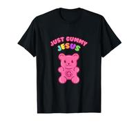 Just Gummy Jésus - Chrétien Rose Ours - Lettres Arc-en-Ciel T-Shirt Graphique avec Valeur