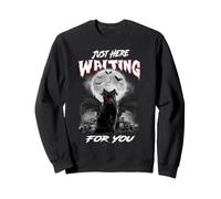 Just Here Waiting for You Black Cat Devil Moon Halloween Sweatshirt