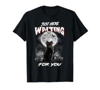 Just Here Waiting for You Black Cat Devil Moon Halloween T-Shirt Graphique avec Valeur, Homme, Noir, M
