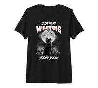 Just Here Waiting for You Black Cat Devil Moon Halloween T-Shirt Haut de Gamme